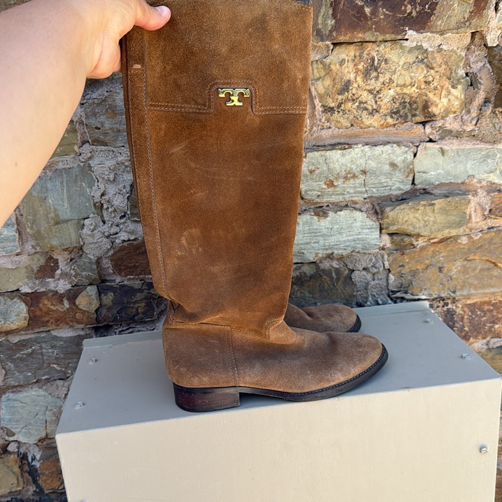 Tory Burch Tan Suede Over the Knee Boots